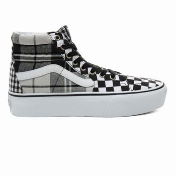 Damske Kotnikove Tenisky Vans Plaid Checkerboard Sk8-Hi Plarform 2.0 Čierne/Biele VA36NIEQO